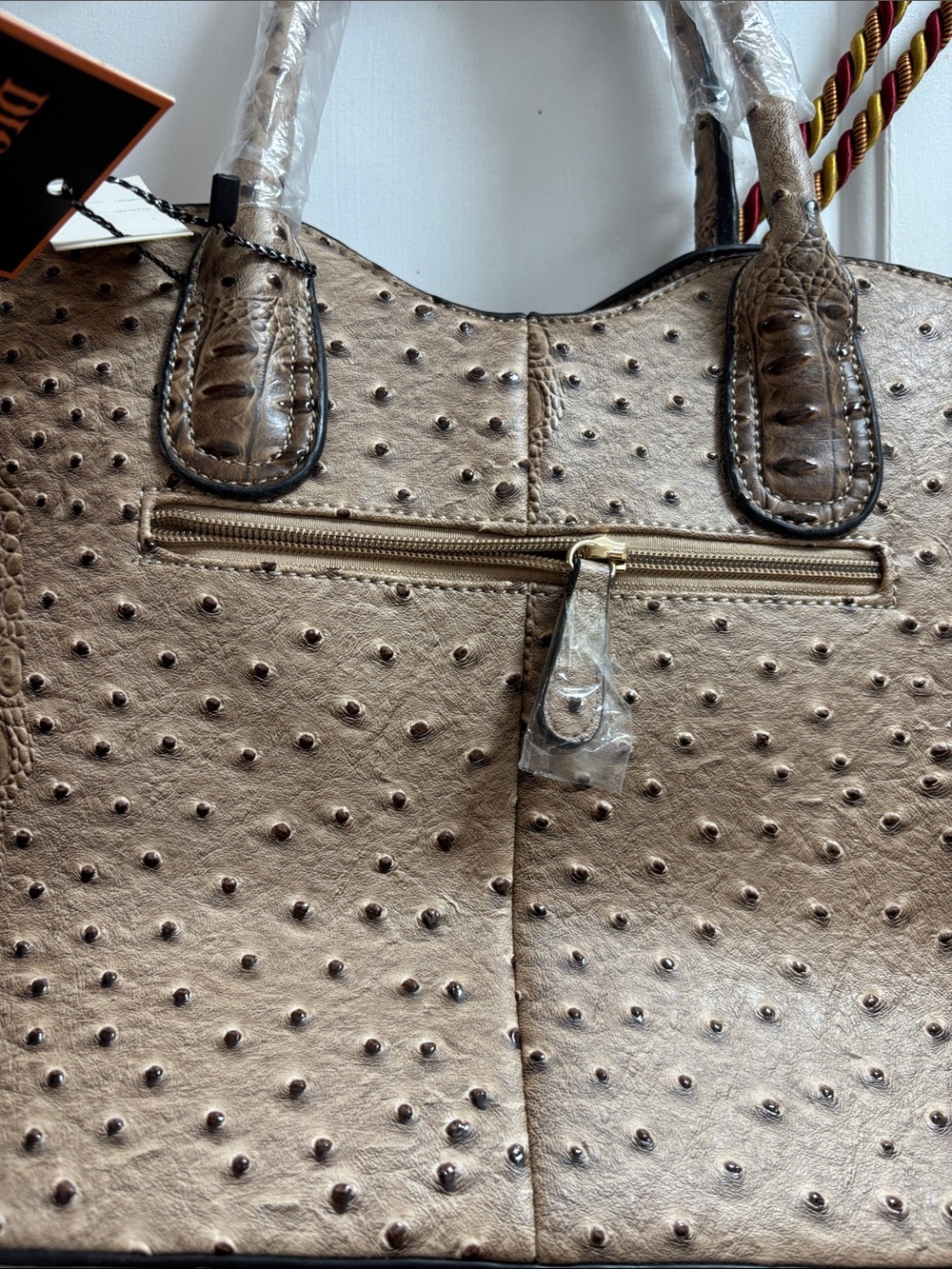 Diophy Taupe Ostrich-Textured Tote with Top Handles - Picture 10 of 10